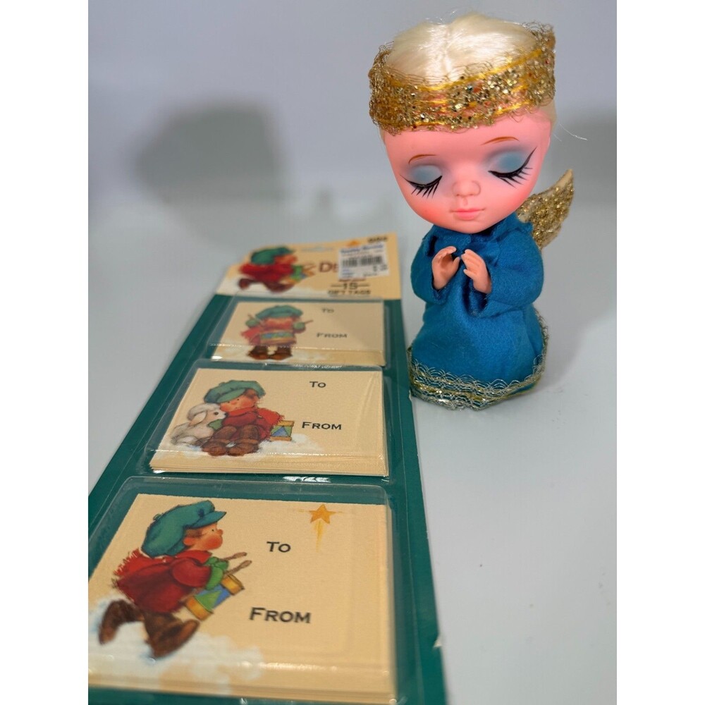 Vintage Cute 60's-70's Blonde Hair Praying Angel + Vintage Xmas Gift Tags VIDEO - Picture 4 of 8